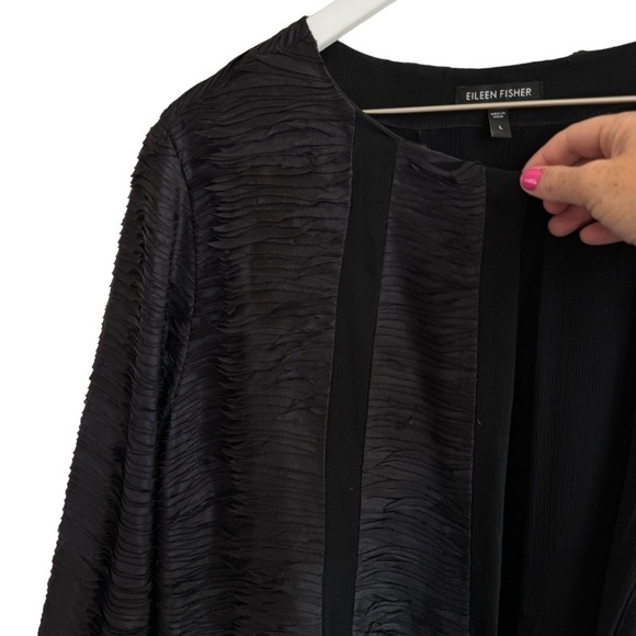 Eileen Fisher Ripple Bindu Silk Round Neck Long Jacket, Size L - Picture 6 of 10